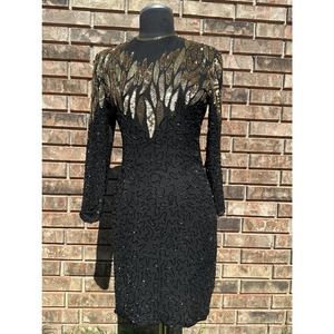 Vintage Stenay‎ Womens Dress Sz 4 Black Gold Mesh Cutout Neckline Cocktail Party
